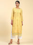 Fizaa Chikankari Long Kurta in Chanderi Silk for Women - Yellow